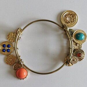 Graziano Gold Charm Bracelet Turquoise Orange Bangle